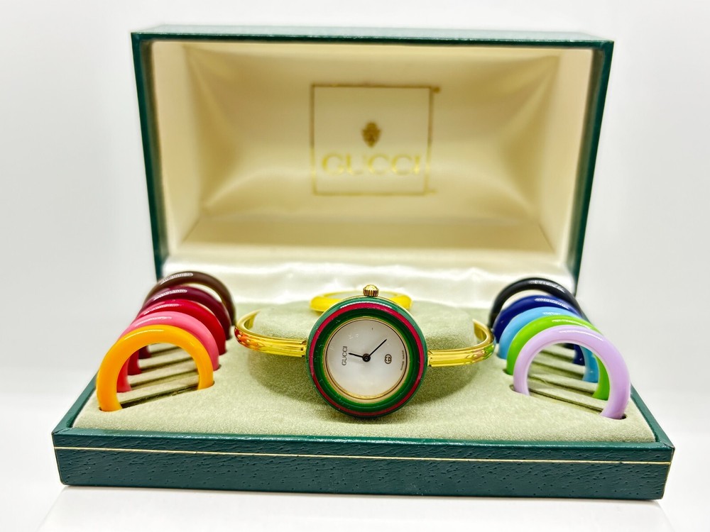 Near Mint GUCCI 1100-L Gold Quartz Watch w/Box 12 Colors Japan