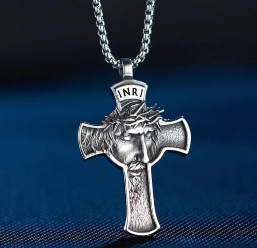 Mens Womens Cross Stainless Steel Chain Pendant Crucifix Jesus Necklace 24