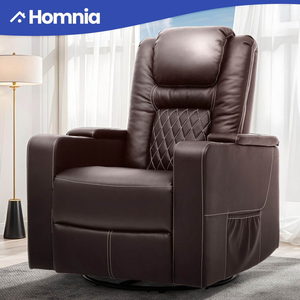 Brown Leather Manual Recliner Chair with Heated Elderly Massage Sofa Living Room