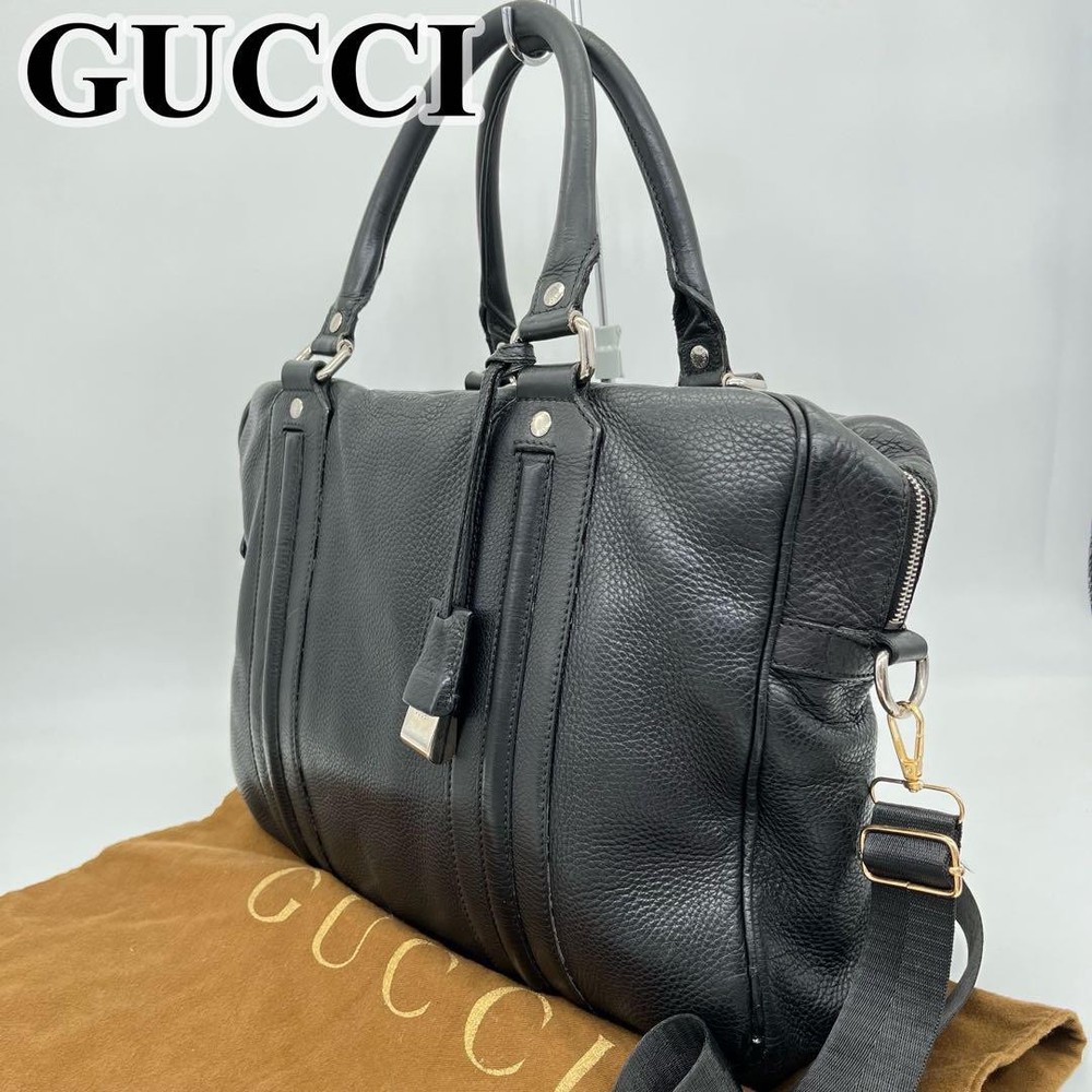 Gucci Genuine Leather Business Bag 2-Way Shoulder Logo Black