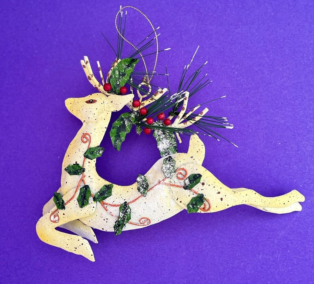 Large Metal Painted Tin Prancing Reindeer Ornament Christmas Decor 8x5 SALE!-image