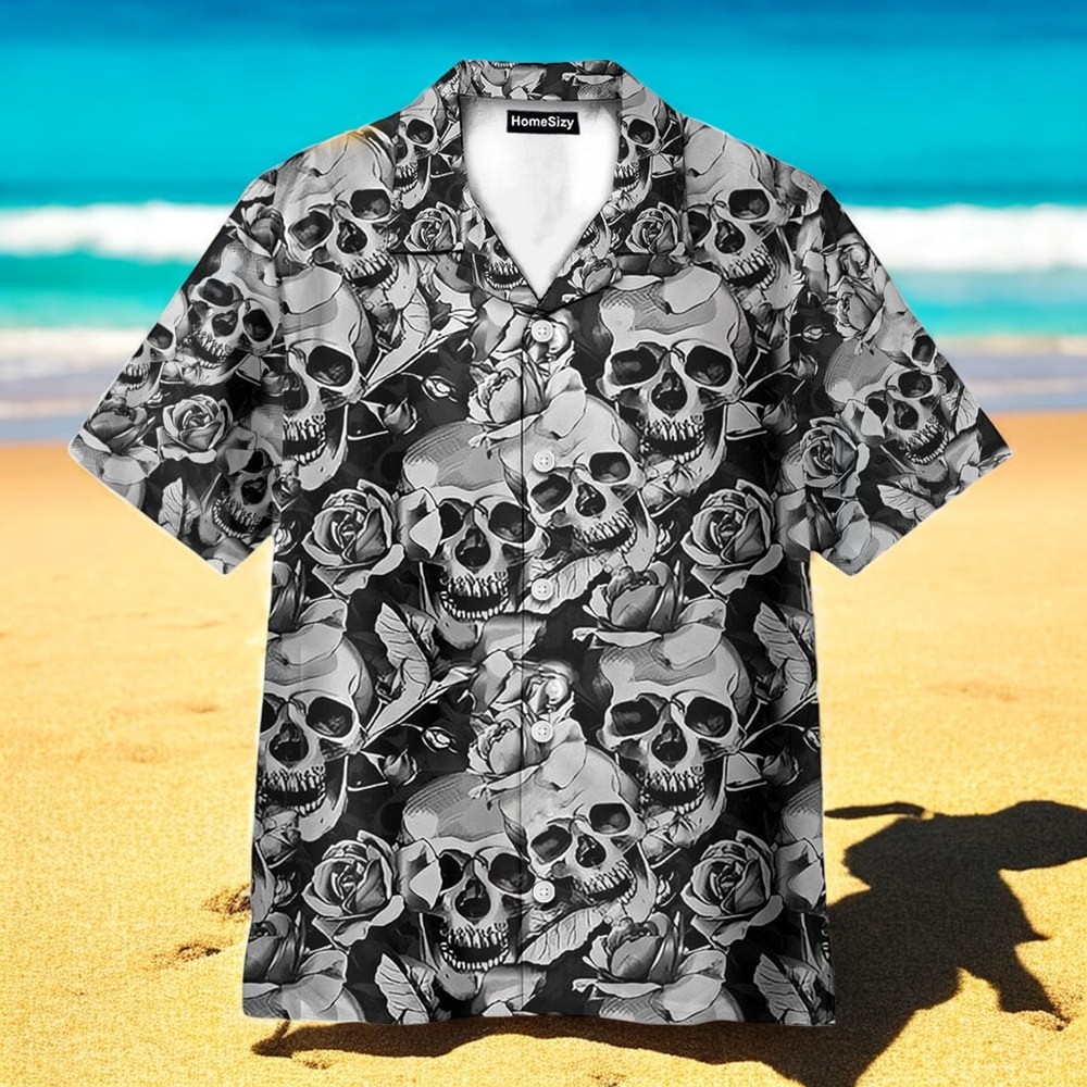 Black And White Skull Hawaiian Shirt For Men US Size Summer Style