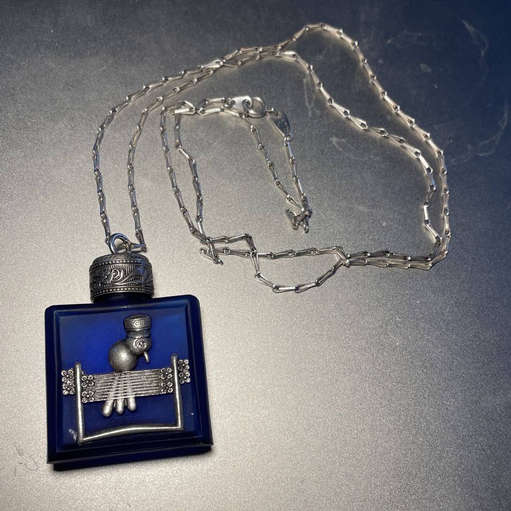 LVP La Vie Parisienne France Perfume Bottle Silver Tone Cobalt Blue 31” Necklace