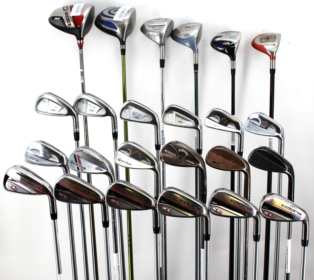 Lot of 24 Golf Clubs — Assorted Brands, Lengths, Lofts, and Flexes, Right-Handed