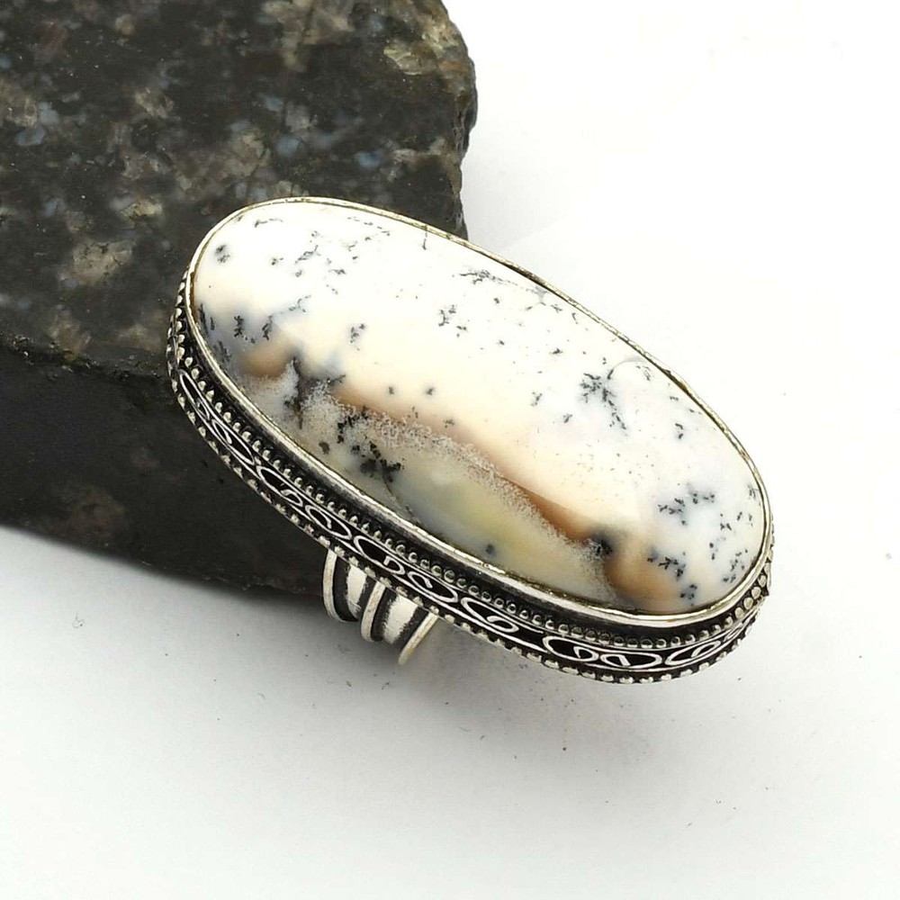 Dendrite Opal Gemstone Ethnic Antique Design Ring Jewelry US Size-7 AR 76590