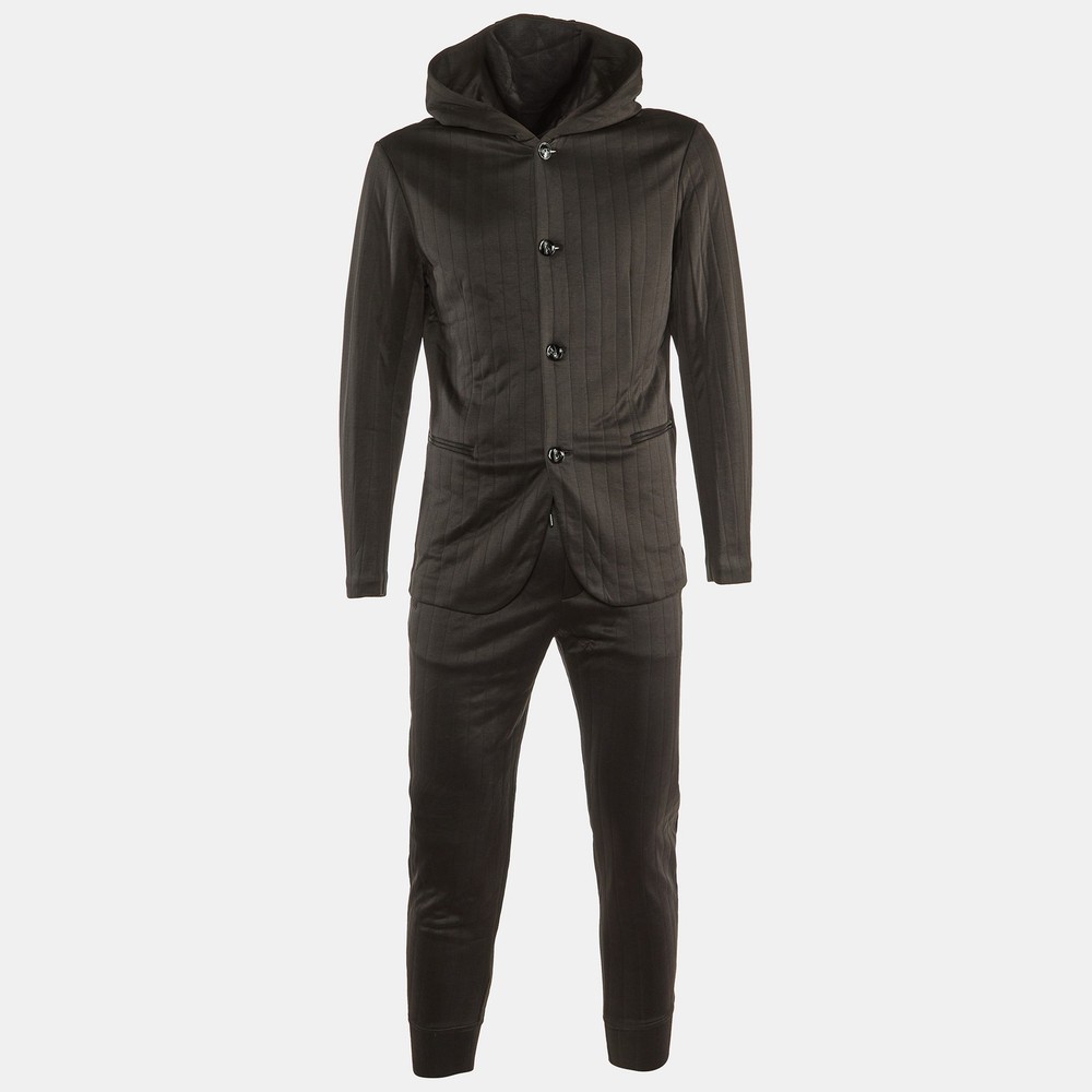Emporio Armani Black Knit Hooded Jacket and Sweatpants Set Size L