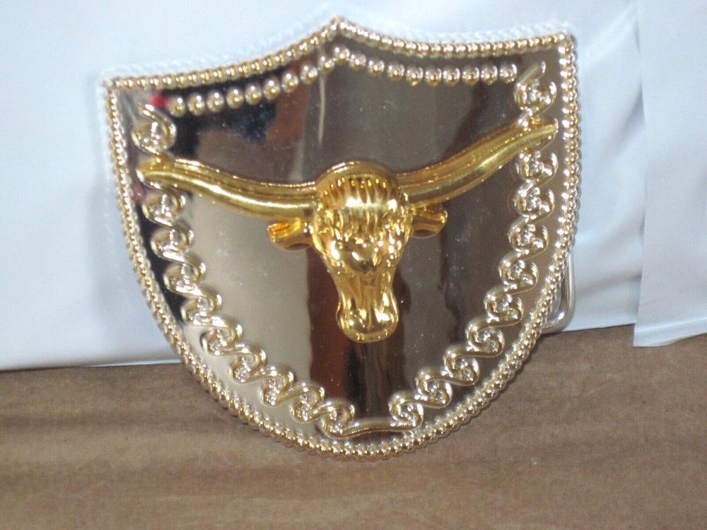 Oversize Gold Silver Big Bull Head Shield Western Cowboy Belt Buckle Large New