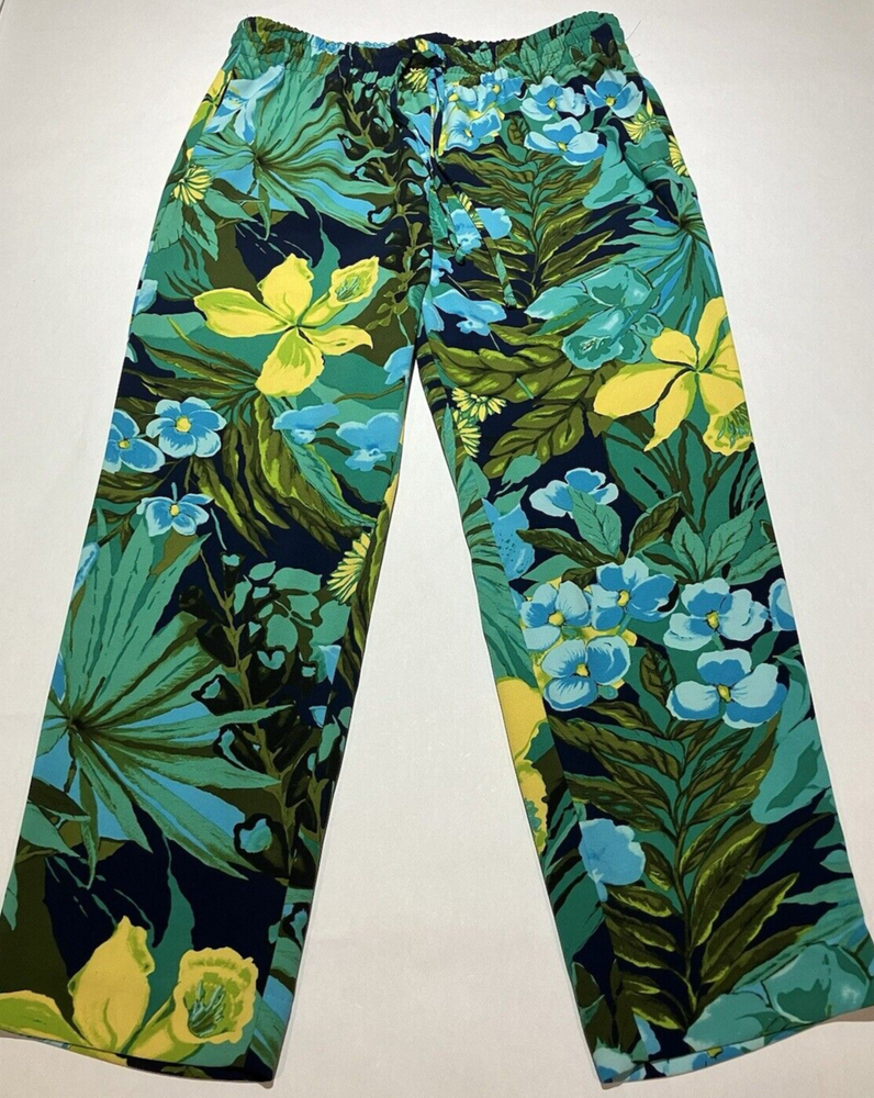 talbots medium petite tropical capri lounge drawstring pants vaca cruise casual
