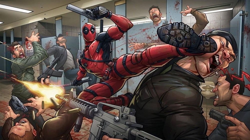 Deadpool Fighting Marvel  Metal Art Print Comics Poster 8in x 12in Lot Up