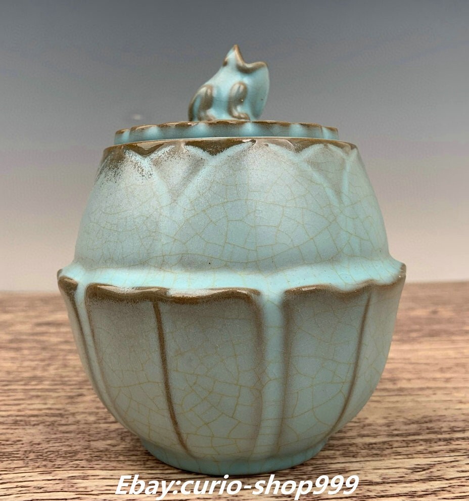 6-Inch Song Dynasty Ru Kiln Porcelain Lotus Flower Toad Animal Incense Burner Censer for Aromatic Decor