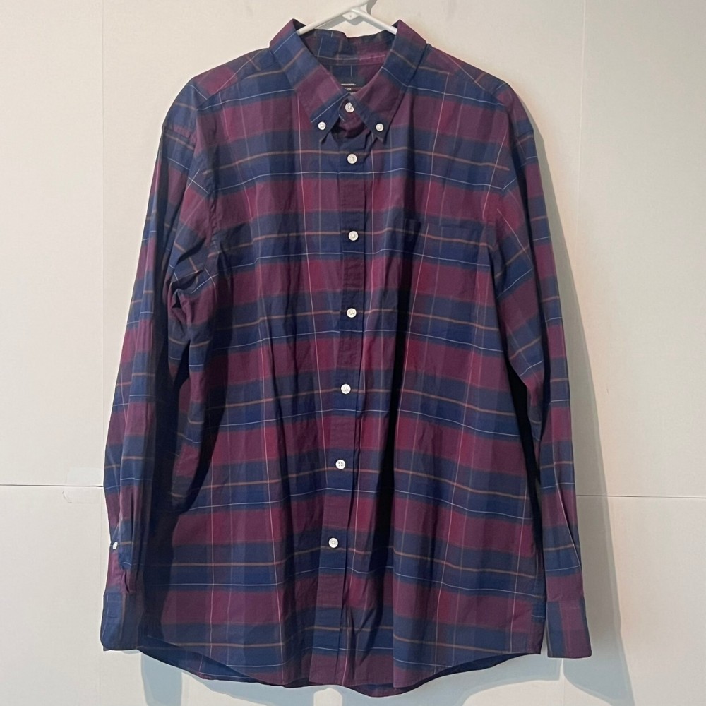 Members Mark 2XL Maroon Plaid Long Sleeve Button Up Shirt for Men-image