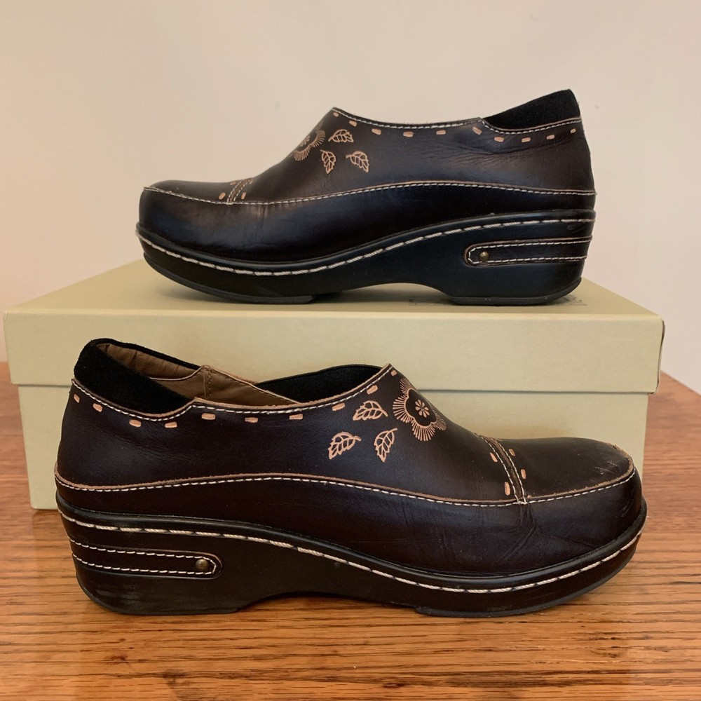 Spring Step L’Artiste Black Slip On Burbank Floral Clogs 36 US Sz 5.5-6