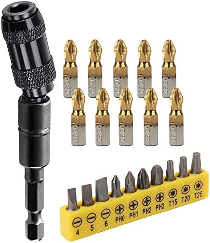 20-Piece Magnetic Screwdriver Bit Set with Flexible Extender & Pivoting Tips