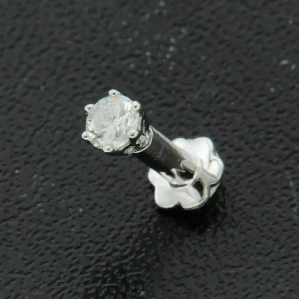 2.5MM Round Cut VVS1 Moissanite Women's Nose Pin Solid 14K White Gold Plated