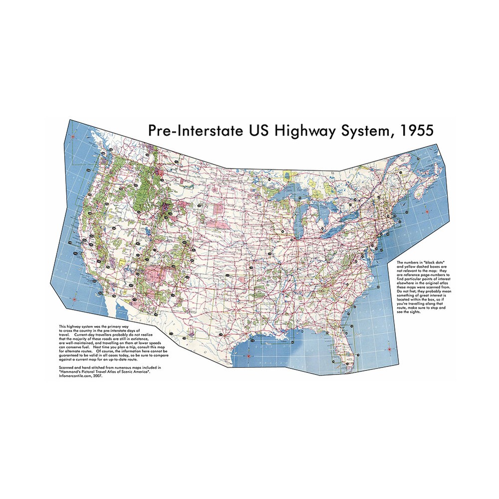 Pre-Interstate US Highway System 1955 Large Poster Prints Wall Background Decor