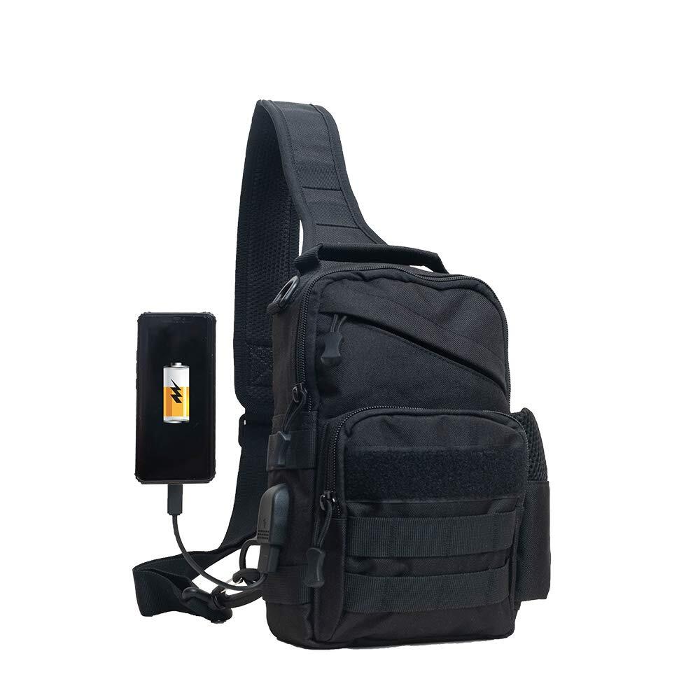 Tactical Small Sling Backpack Chest Shoulder Bag Molle Daypack with USB Charg...