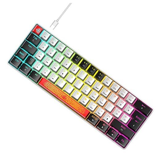 60% Wired RGB Compact Mechanical Gaming Keyboard in White & Black - 62 Keys