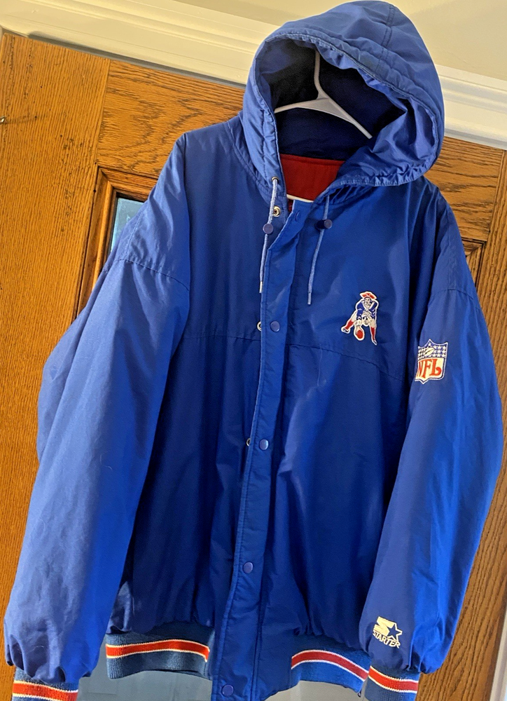 Vintage Starter Blue Patriots Puffer Jacket Hooded Size XL 1972-1988