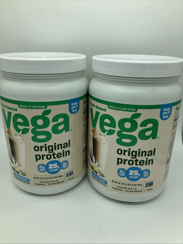 2 Vega Original Plant-Based Protein Powder Creamy Vanilla 16 oz. Each