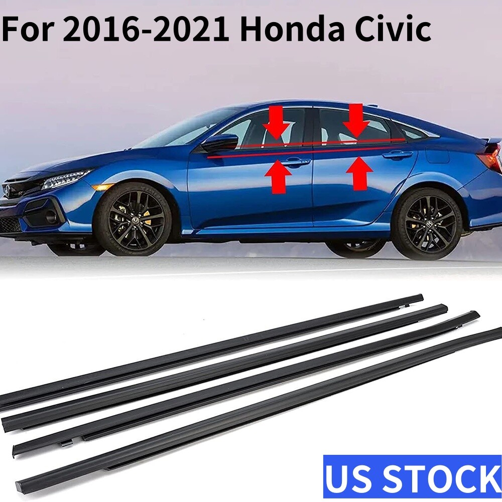 4x Black Weatherstrip Door Window Moulding Trim Seal For Honda Civic 2016-2021