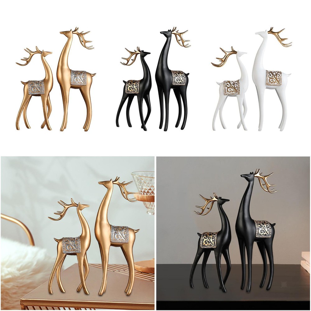 2 Pieces Deer Sculptures Tabletop Ornaments Modern Resin Table Centerpiece