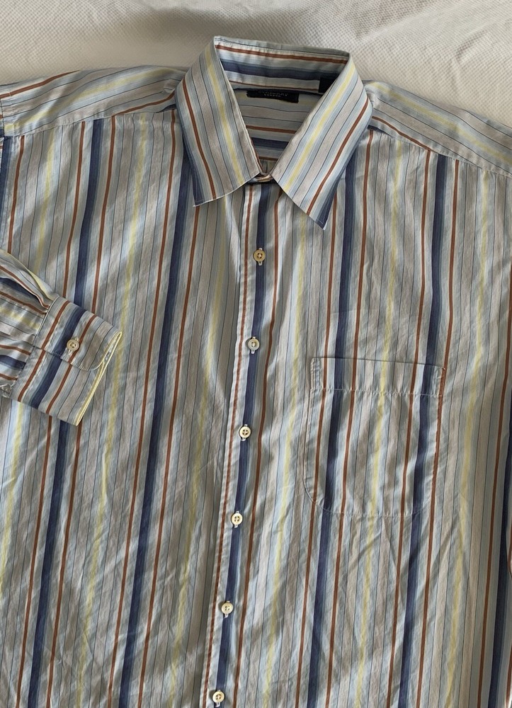 Burberry London Shirt Men L Blue Multicolor Strip Button Up Long Sleeve Made USA