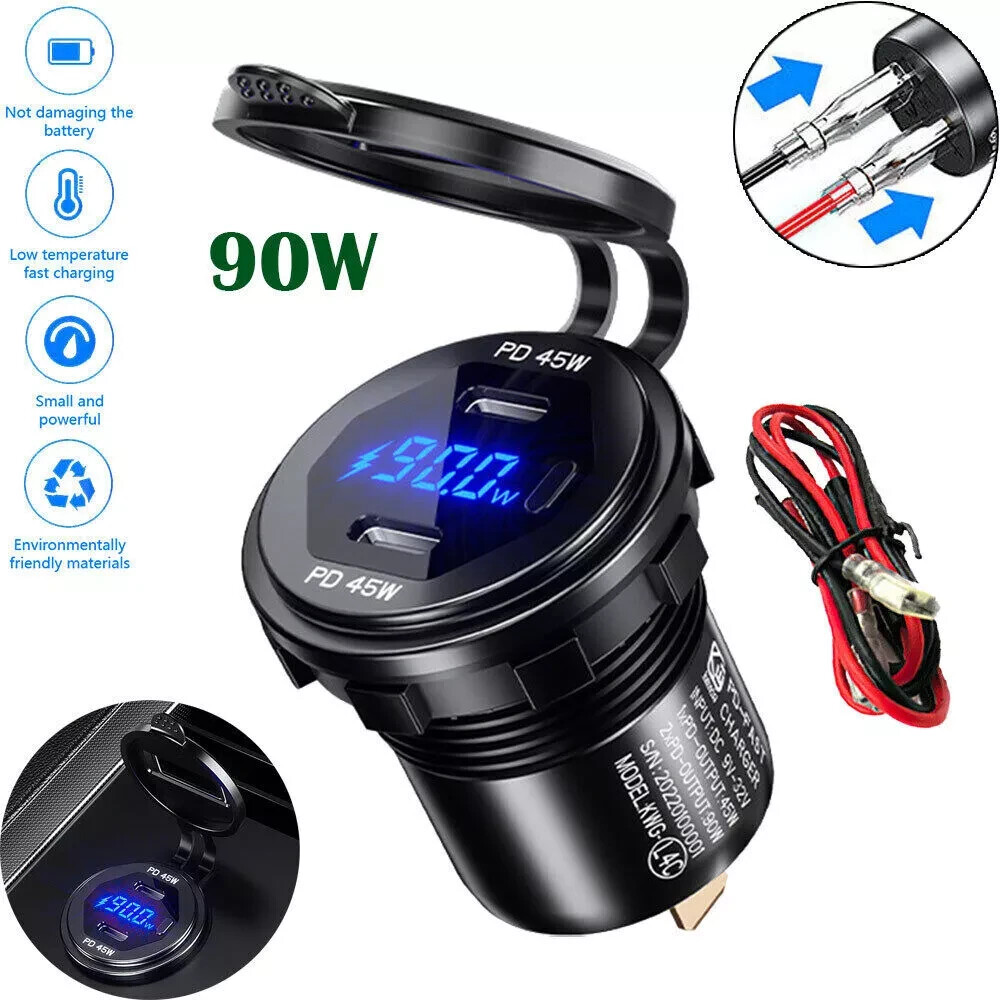 Metal 45W PD Type C Dual USB C Fast Car Charger Socket 12V/24V Car Power Outlet