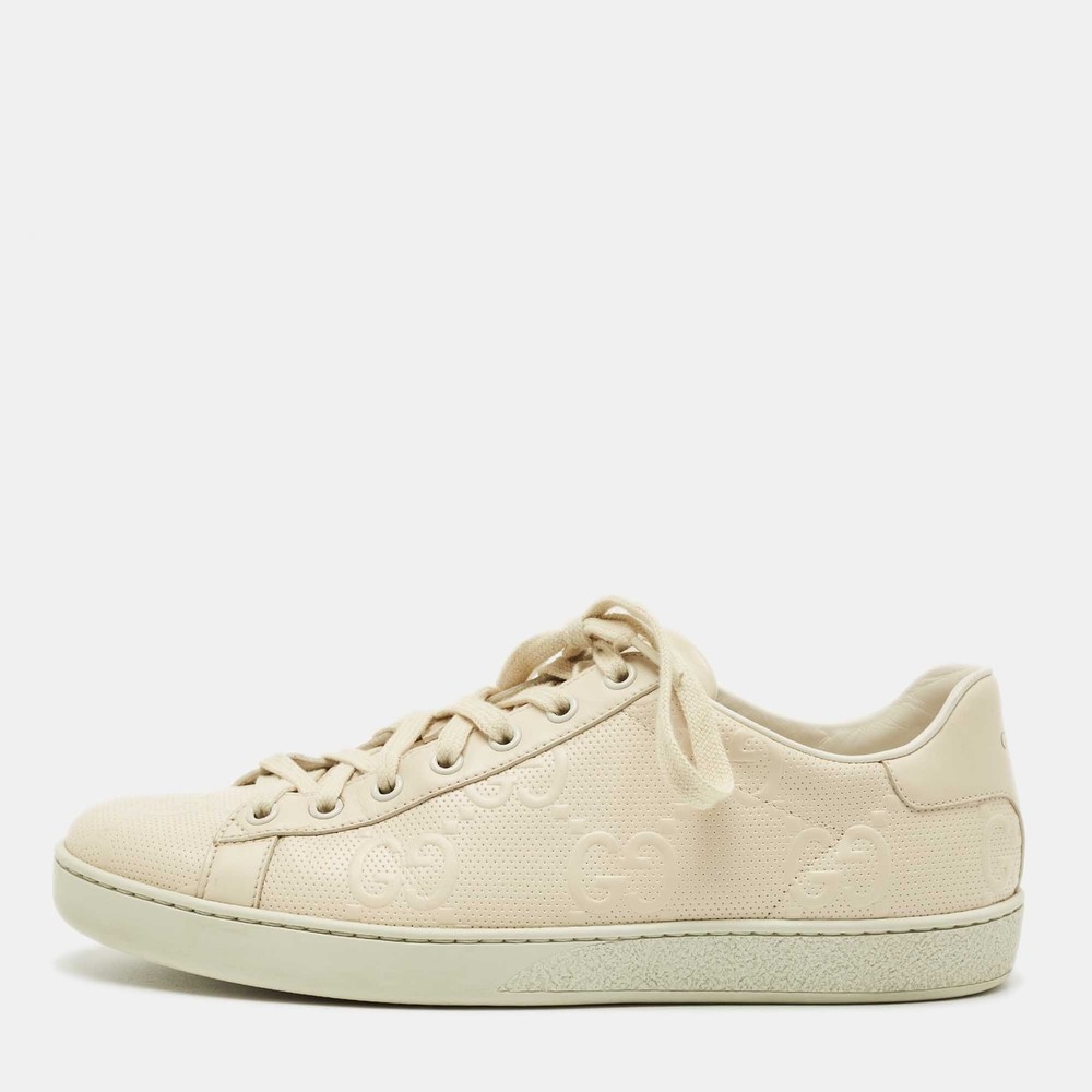 Gucci Cream Perforated Leather Interlocking G Ace Sneakers Size 39.5