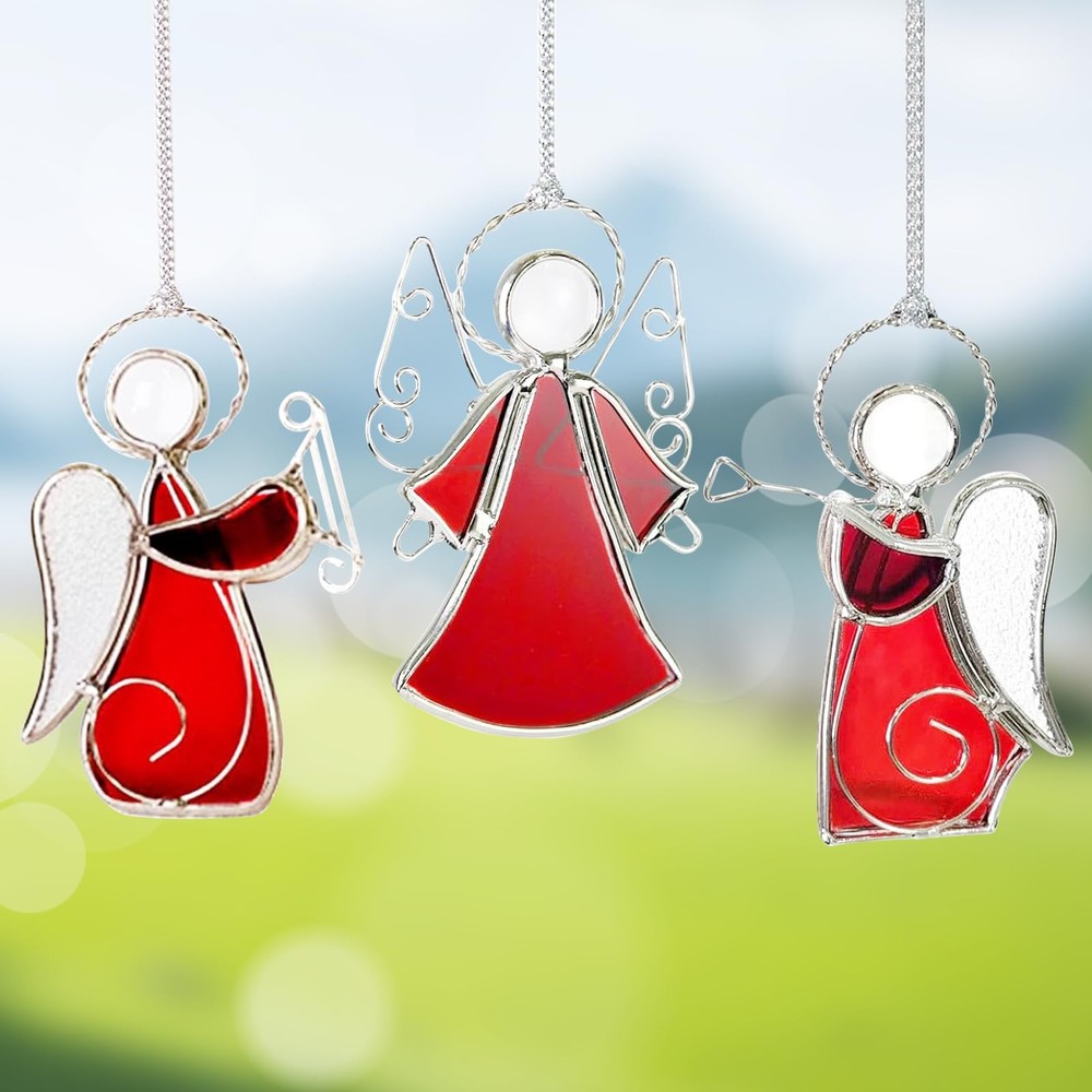 3PCS Handmade Angel Stained-Glass Sun-Catchers for Window Hangings, Stain Gla...