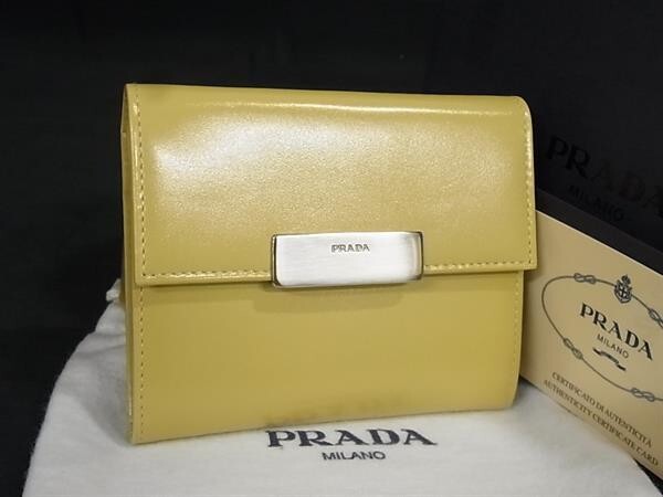 Prada Authentic Leather Yellow Logo Coin Case Wallet  