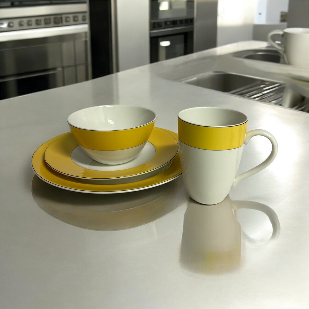 Set of 4 Lenox Kate Spade Rutherford Circle Yellow Dinner Plates, Bowl, And Mug!