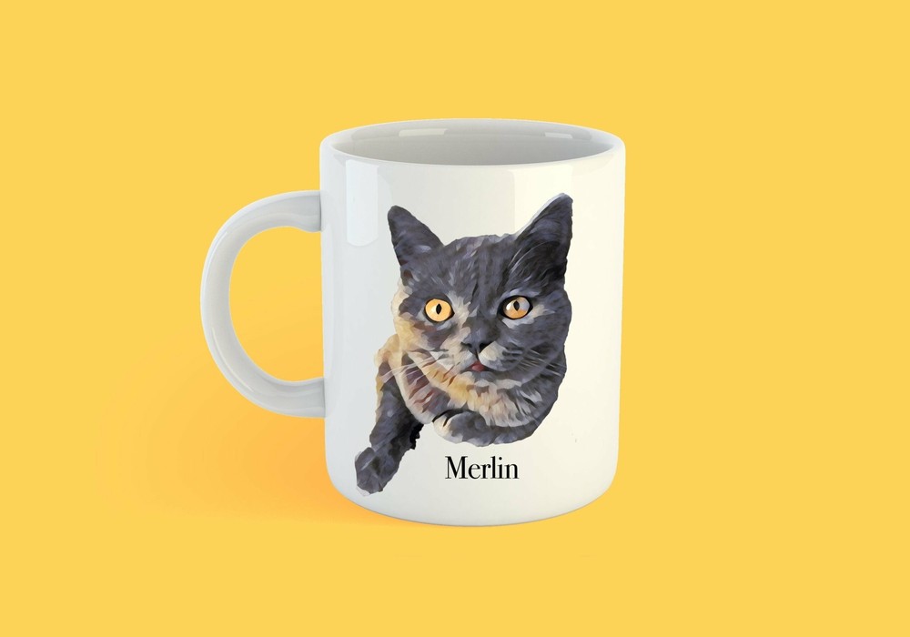 Personalized Pet Portrait Mug Customized Cat Drawing Personalized Illustration