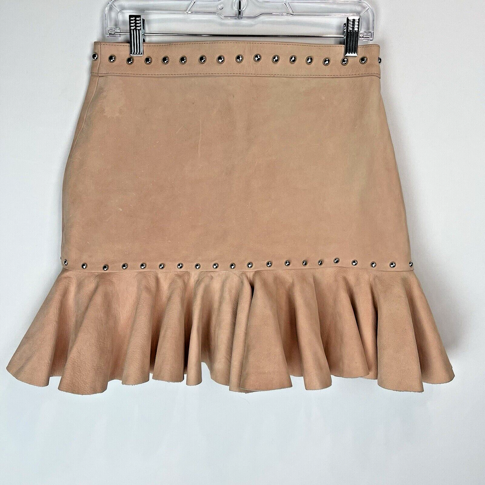 Understated Pink Leather Suede Skirt with Silver Studs Size M  