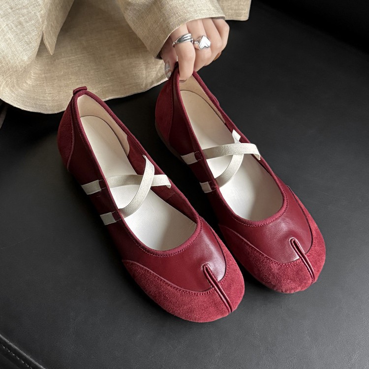 Women Real Suede Leather Cross Strap Casual Pumps Slit Toe Flats Shoes Ladies Sz