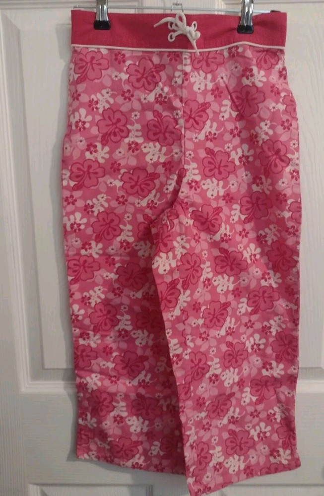 Y2K Disney Girls Crop Pants Size L 10/12 Little Mermaid Ariel Hawaiian Floral