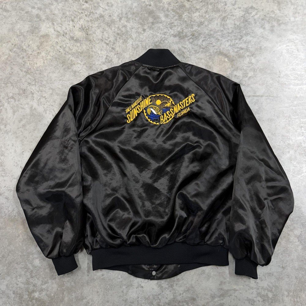 Vintage Sunshine Bassmasters Jacket Mens XL Black Bomber Insulated Fishing 80s