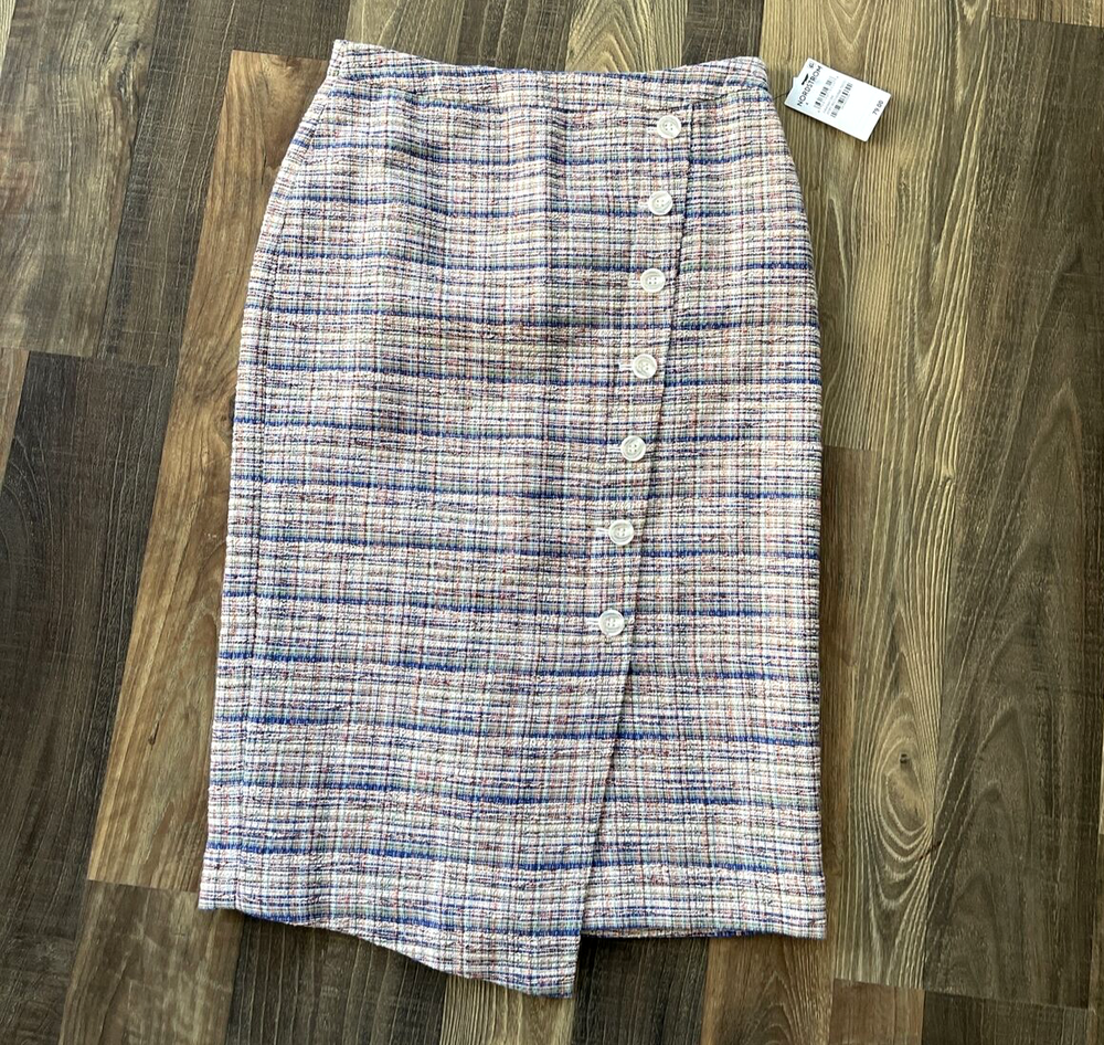 Stylish Halogen Plaid Faux Wrap Tweed Pencil Skirt Size 4 NWT
