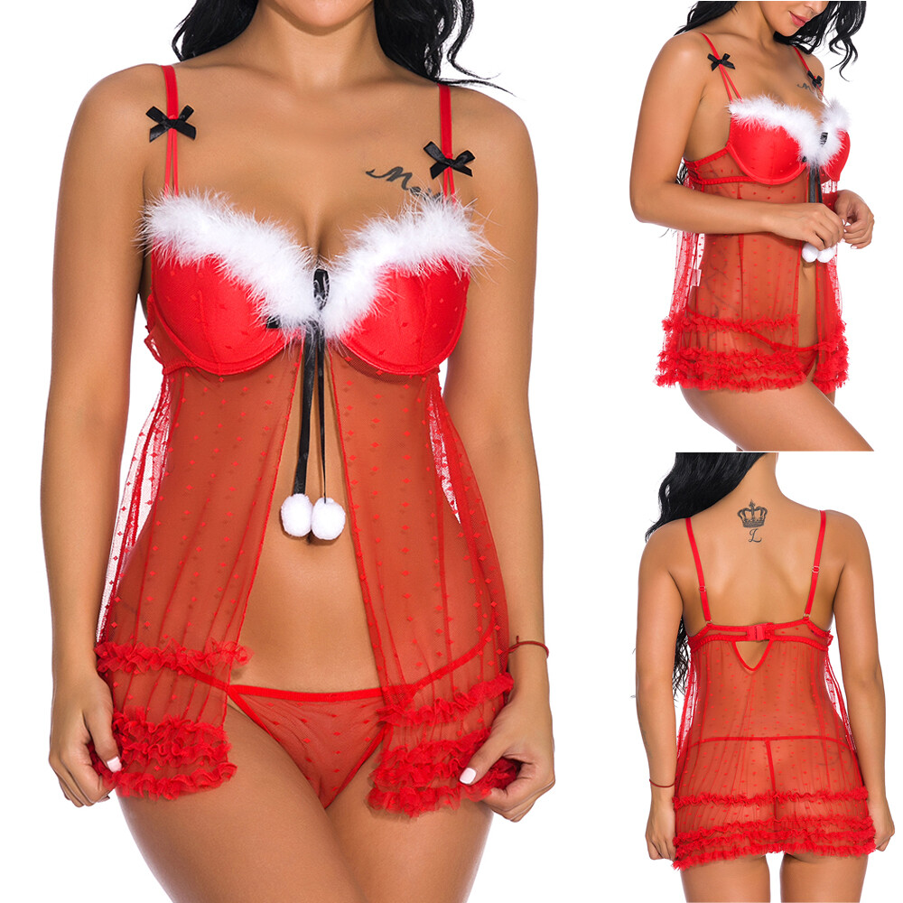 Valentine Sexy Lingerie Womens Bra Set Underwear Party Fancy Santa Costume Gifts