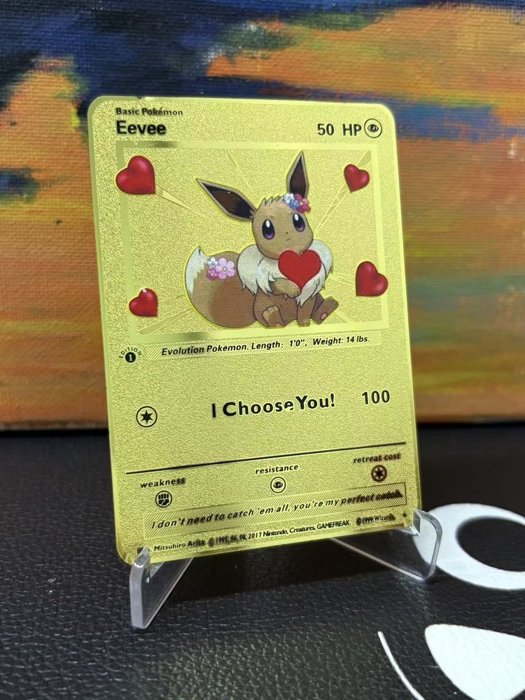 Pokémon Card Gold Metal Eevee 50HP - Rare Collectible Gift Display Case Vintage