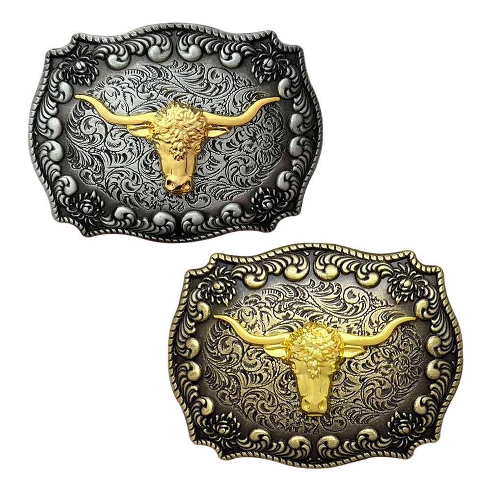 Belt Buckles Men Western Cowboy Long Horn Metal Bull Buckle Long Horn Pattern