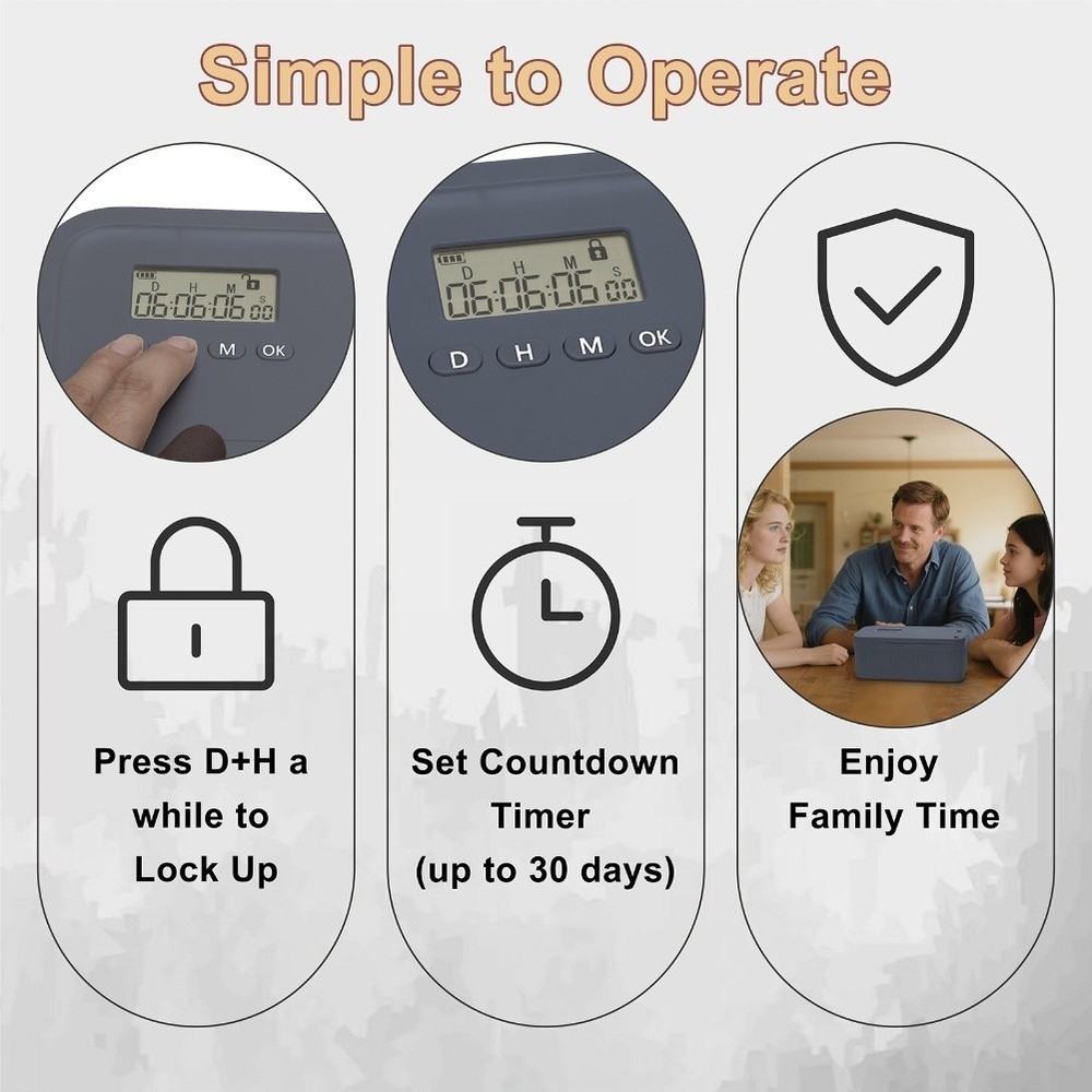 Timed Lock Box with Smart Digital Timer for Secure For Phones and Snack Storage