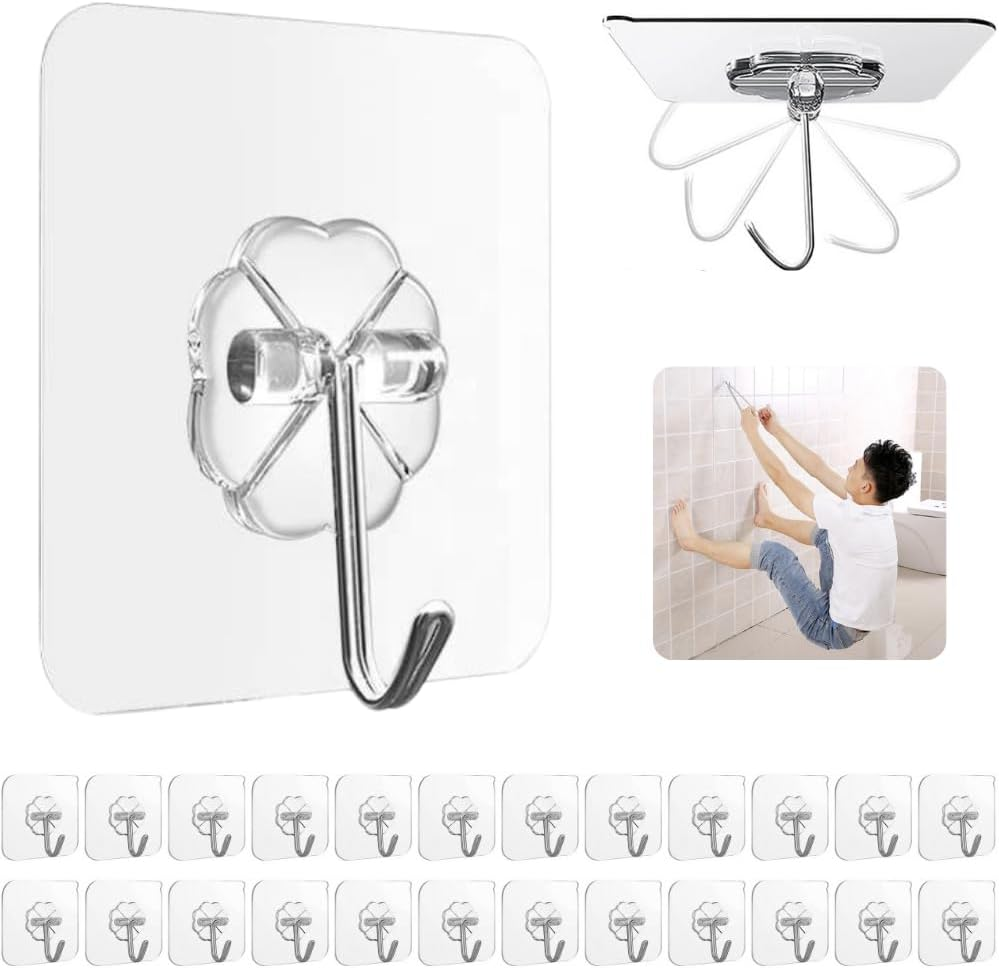 (24 Pack) Adhesive Hooks for Hanging - Heavy Duty, Wall Hooks for Hanging, Adhes