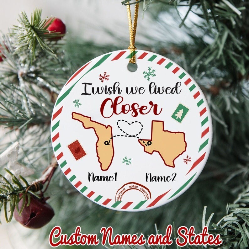 I Wish We Lived Closer Ornament, Custom Couple Christmas Ornament, Long Dista...