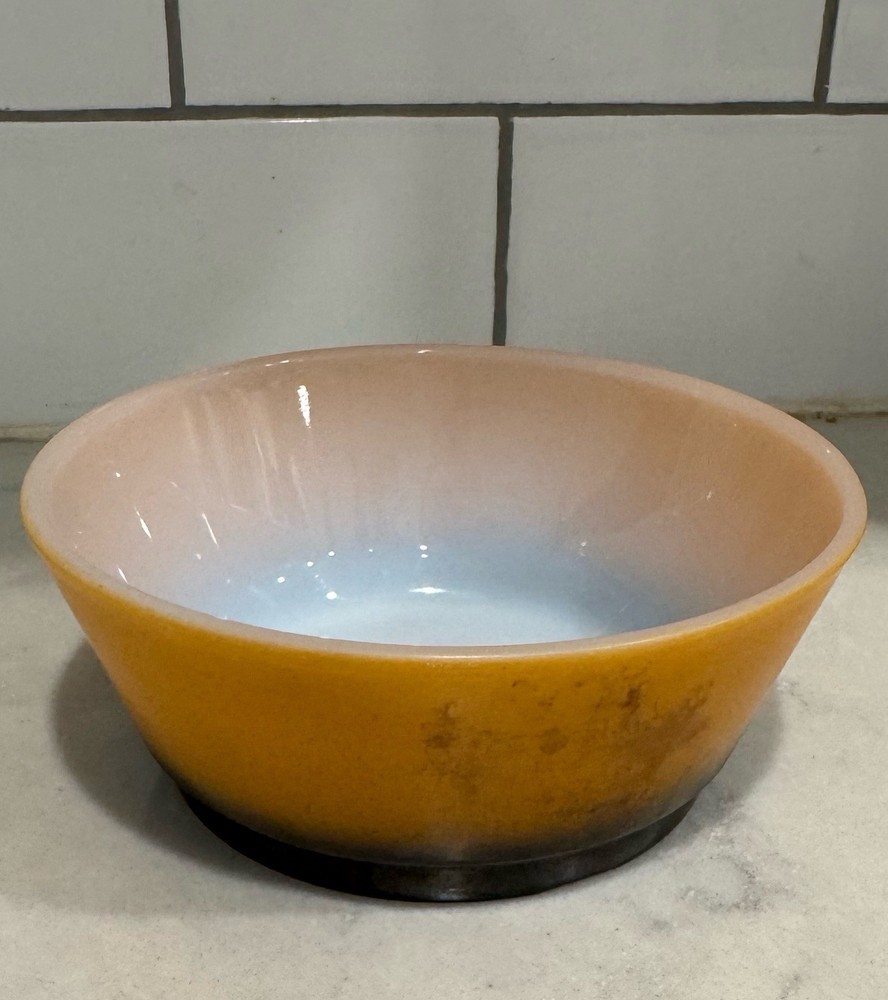 Vintage Mid-Century Modern Fire King Ombré Cereal Bowl in Orange & Black