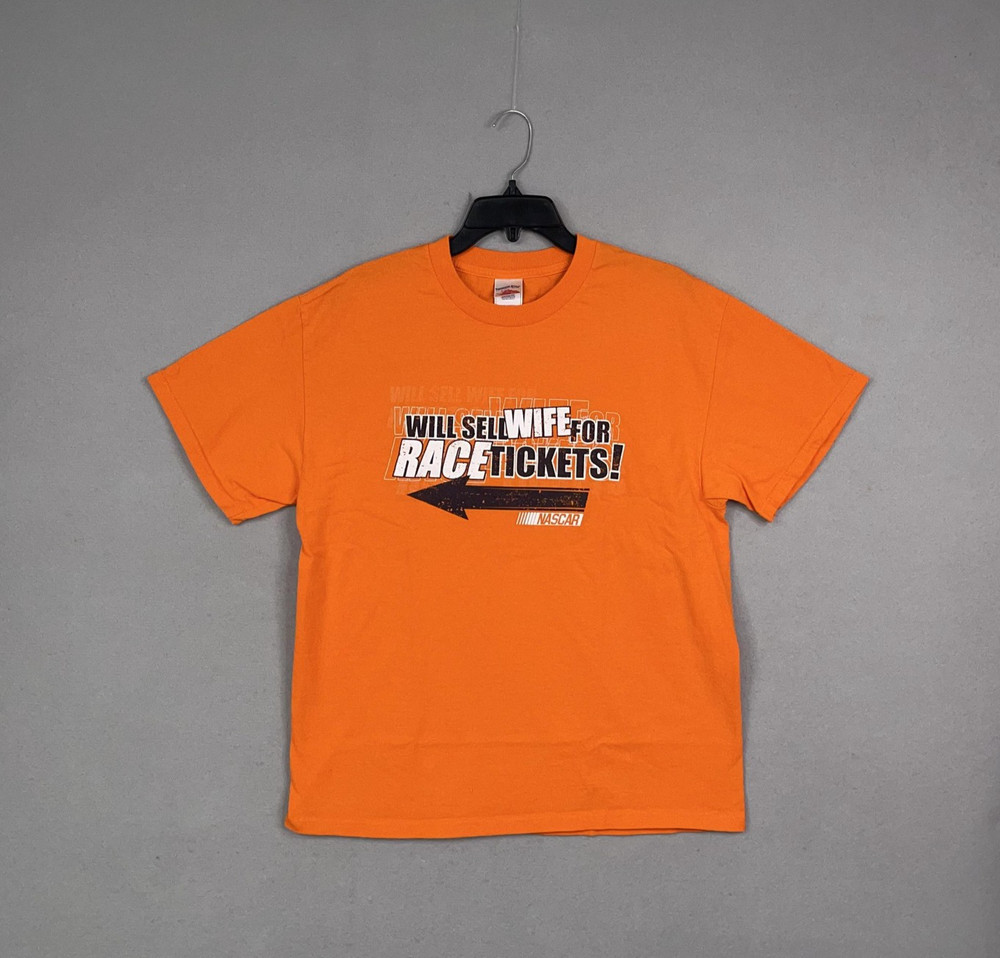 Vintage NASCAR Shirt Mens Large Orange Racing Funny Graphic Will Sell Wife