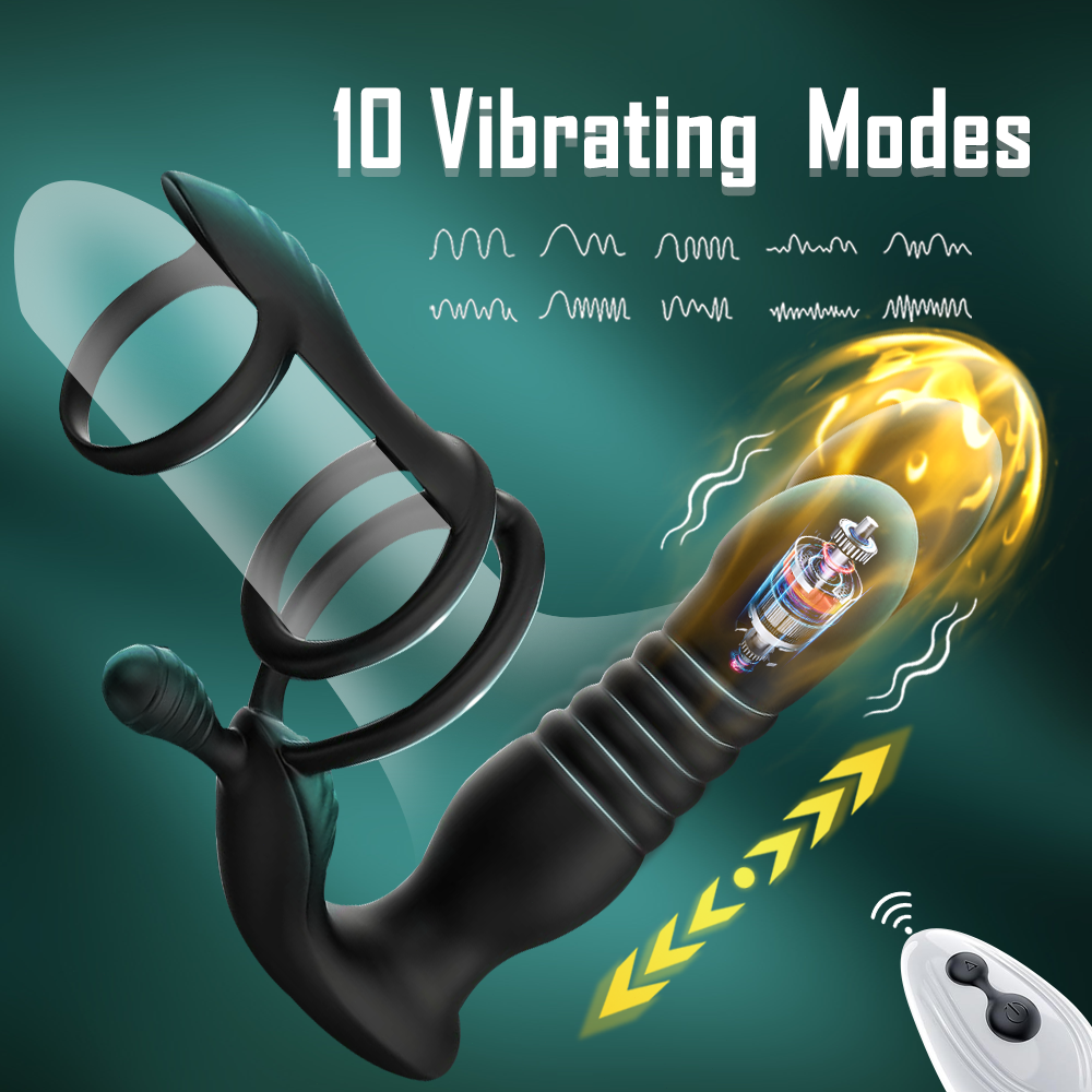 Thrusting Prostate Massager Vibrator Anal Butt Plug Dildo Sex Toy for Men Couple