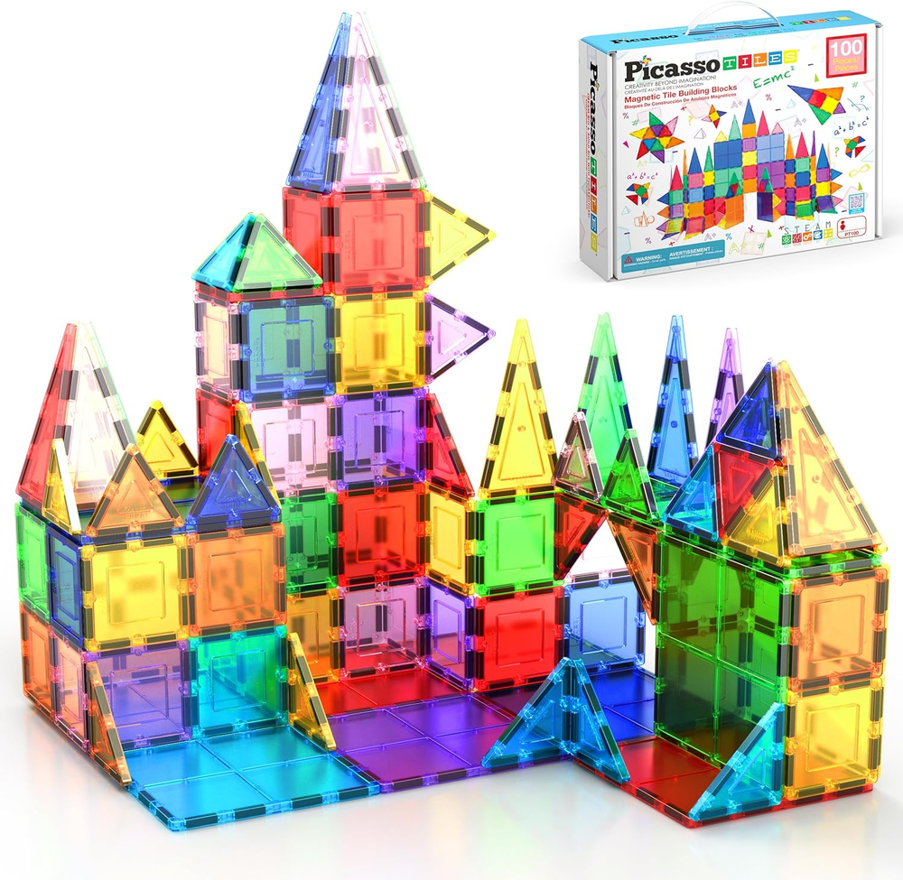 100Pcs Clear Magnetic Tiles 3D Building Blocks Construction Set STEM Learning Toys