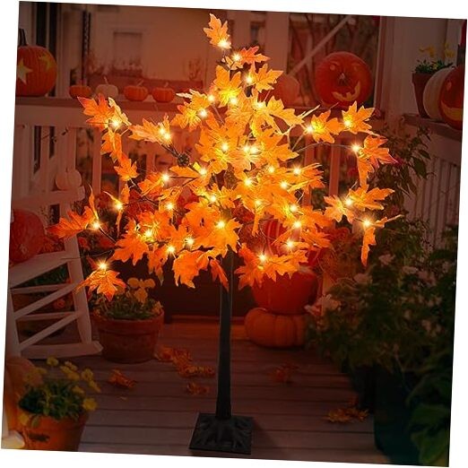 4FT LED Maple Fall Tree with Acorn Pine Cones 56 Warm White Lights