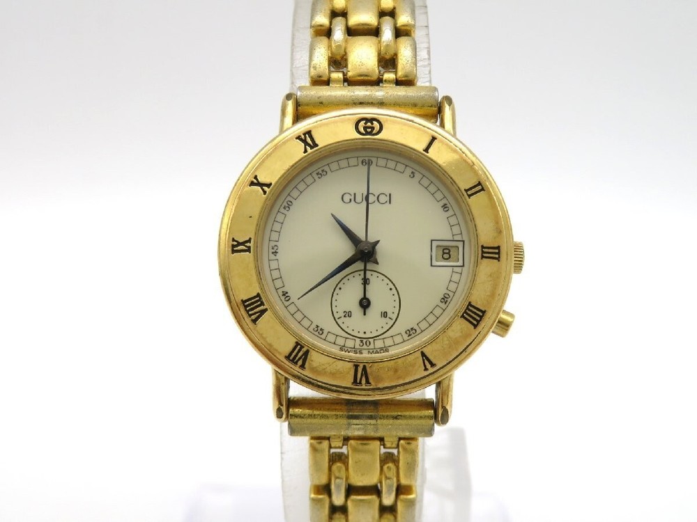 [Exc+5] Gucci 3800L Gold White quartz ladies wristwatch Used Working F/S
