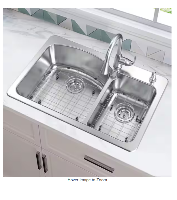 Glacier Bay 33-Inch 60/40 Double Bowl 18-Gauge Stainless Steel Drop-In Kitchen Sink